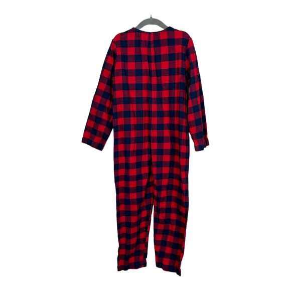 Hanna Andersson Buffalo Plaid Check Jumpsuit Blue Red One Piece PJs Pajamas 6 7 - Picture 3 of 6